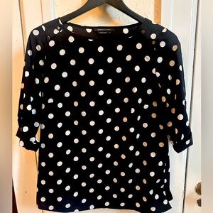 BCBGMAXAZRIA Black & White Polka Dot Button Shoulder Blouse Size